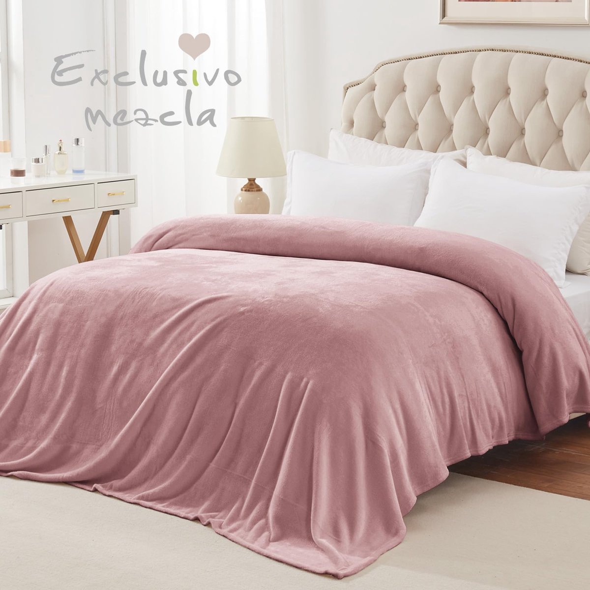 Mezcla fleece deken Queen Size voor bed, super zacht en warm, voor alle seizoenen, gezellig, pluche, lichtgewicht, 230x230 CM, stoffig roze