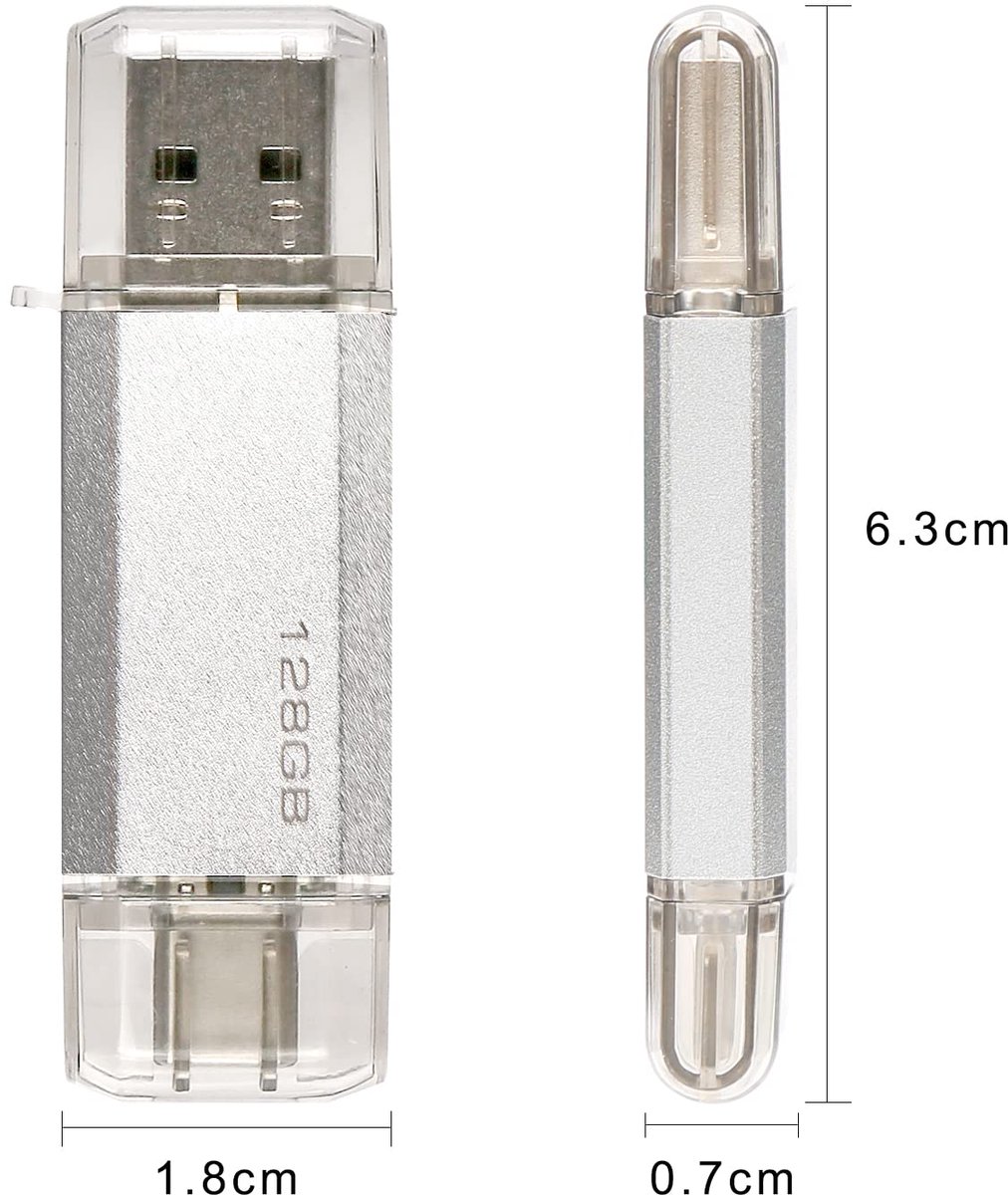 64 GB 2 in 1, USB-flashdrives USB 2.0 USB C type C geheugenstick OTG Dual Flash Drive 2-in-1 geheugenstick voor tablet, pc Android mobiele telefoon (Samsung, Huawei, Honor, Xiaomi) zilver