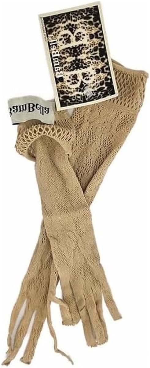 Lange Handschoenen - Netkousen Handschoenen - Feest Accessoire - Elastisch Visnet - One Size - Bruin
