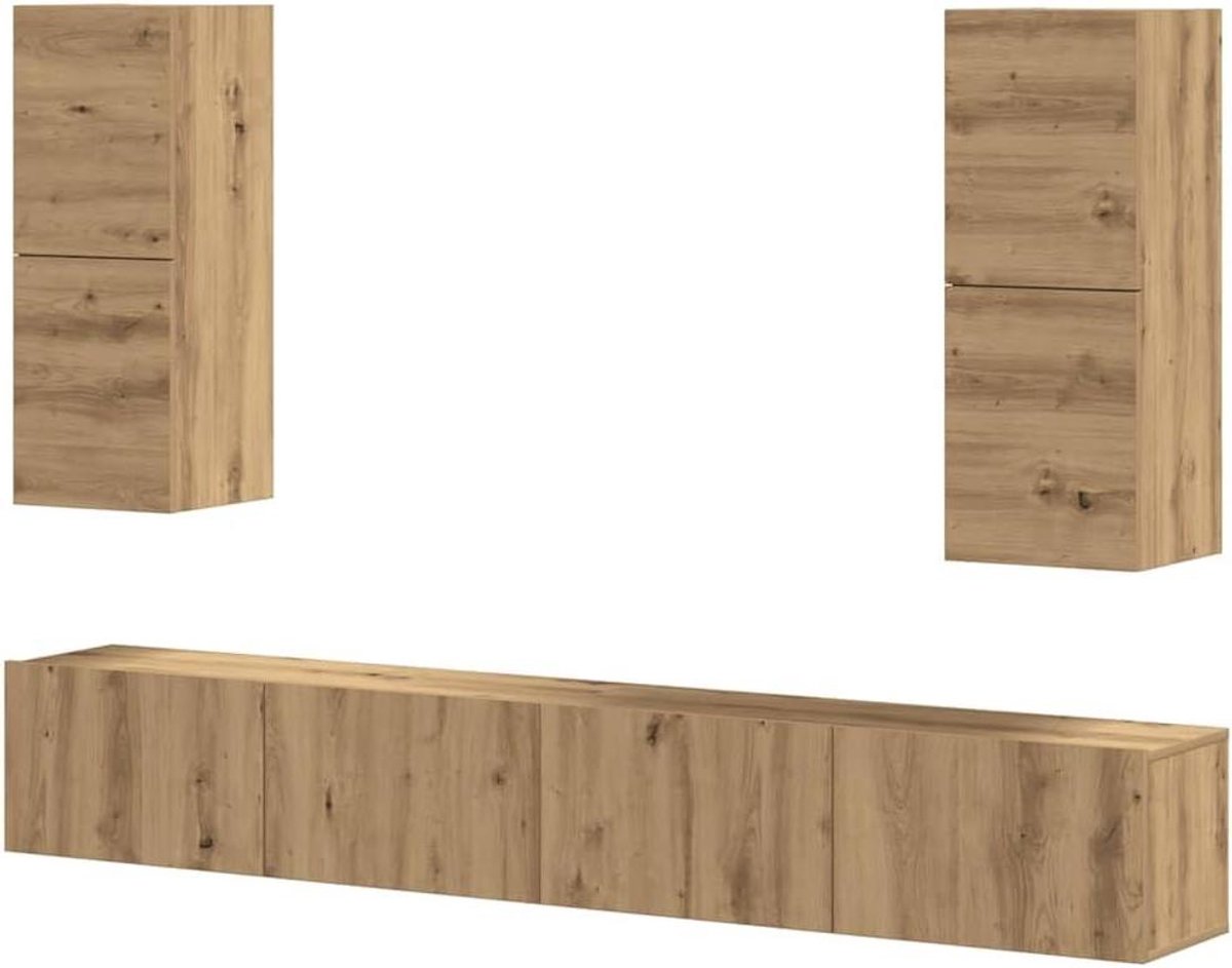 Tv-kastset 4-delig - Tv-meubel Wandmontage - Media Opbergen - Klassiek Design - 100 x 30 x 30 cm - Artisan-eiken