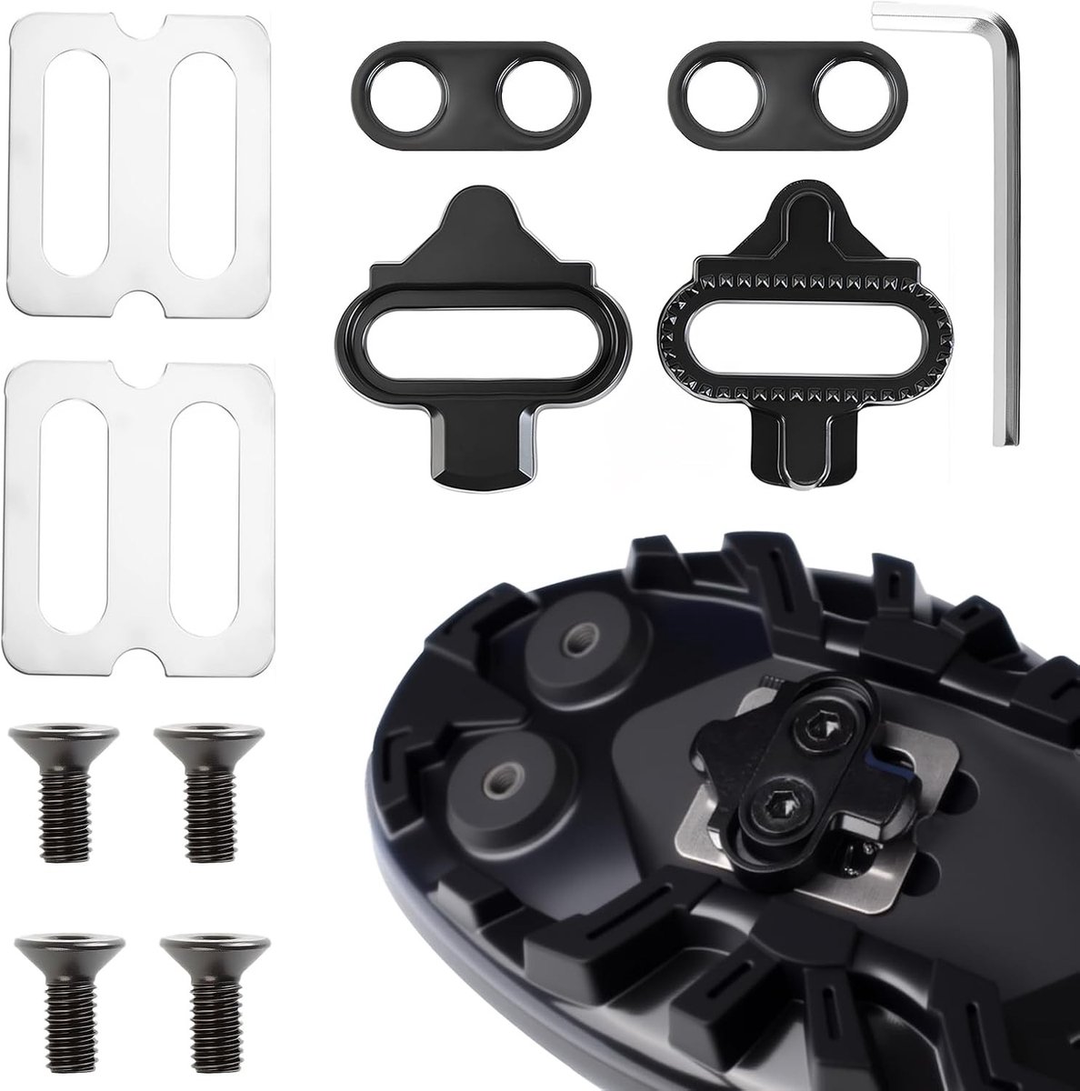 Fietspedaal Caps met Antislip Platen, Geschikt voor MTB Schoenen en Binnen Fietsen, 2 Paar Automatische Pedalenset met 2 Gaten
