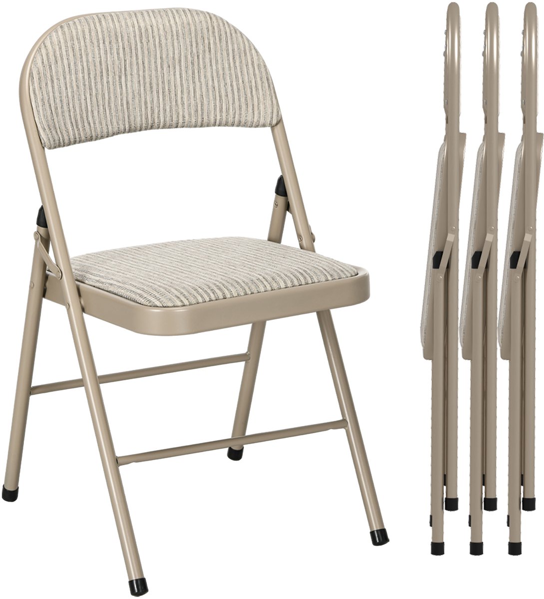 Set van 4 klapstoelen, campingstoelen met gevoerde rugleuning, inklapbare bureaustoel met stalen frame, keukenstoel met bekleding, tot 120 kg belastbaar, voor gasten, kantoor, camping, 45l x 46P x 78H cm, beige