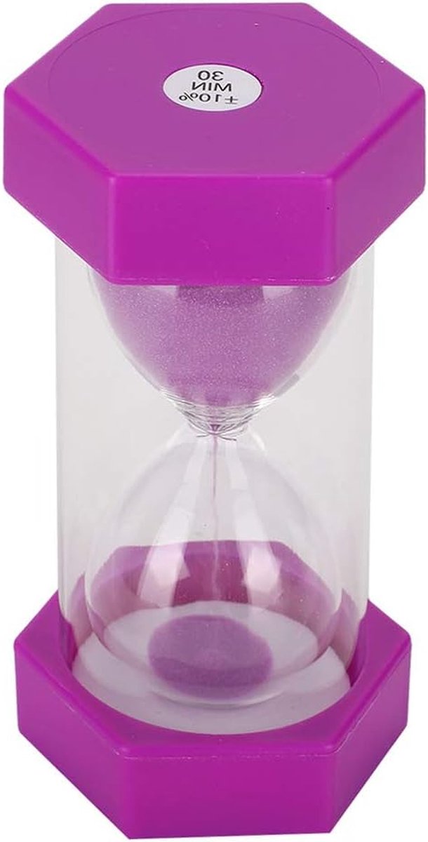 Zandloper 30 Minuten - Zandloperklok Zandloper - Tijd Leren - Zeshoekig Plastic Ontwerp - 13 cm Hoog - Paars