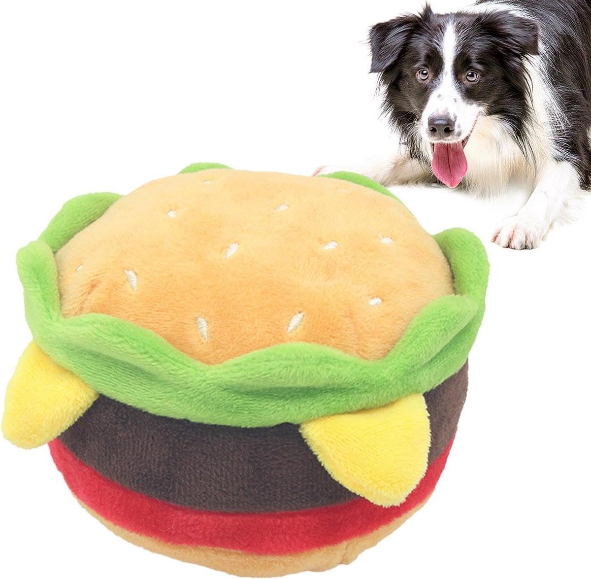 Pluche Huisdier Speelgoedset - Hondenspeeltjes Piepers - Hond Bezighouden - Realistische Fastfood Vormen - 11-19 cm - Multicolor