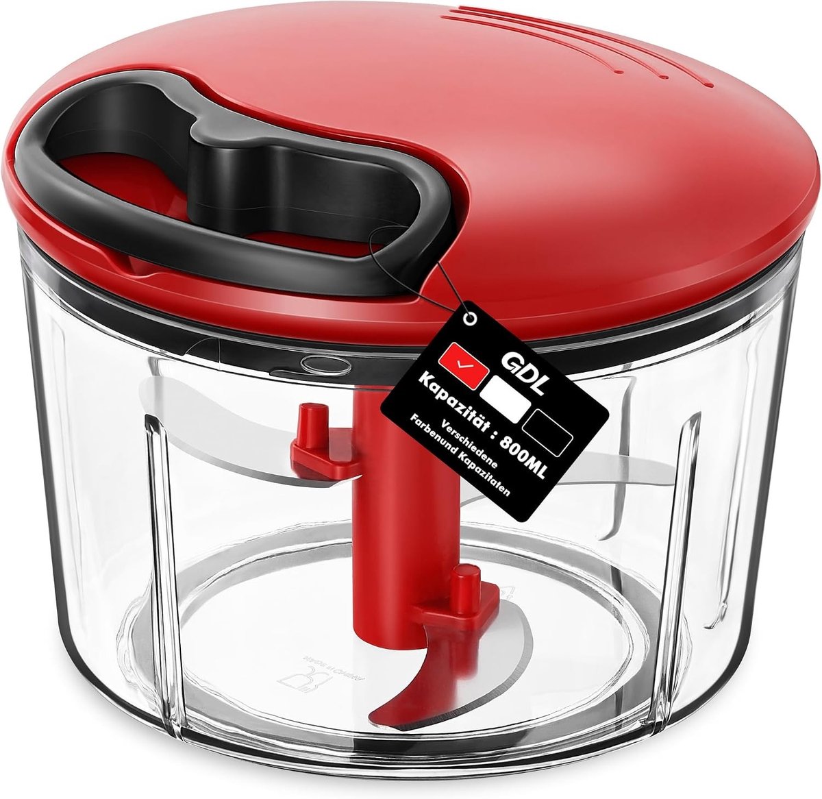 Elektrische groentesnijder - Rood - 800 ml - Handmatige hakmolen met trekkoord - Voor uien, noten en groenten