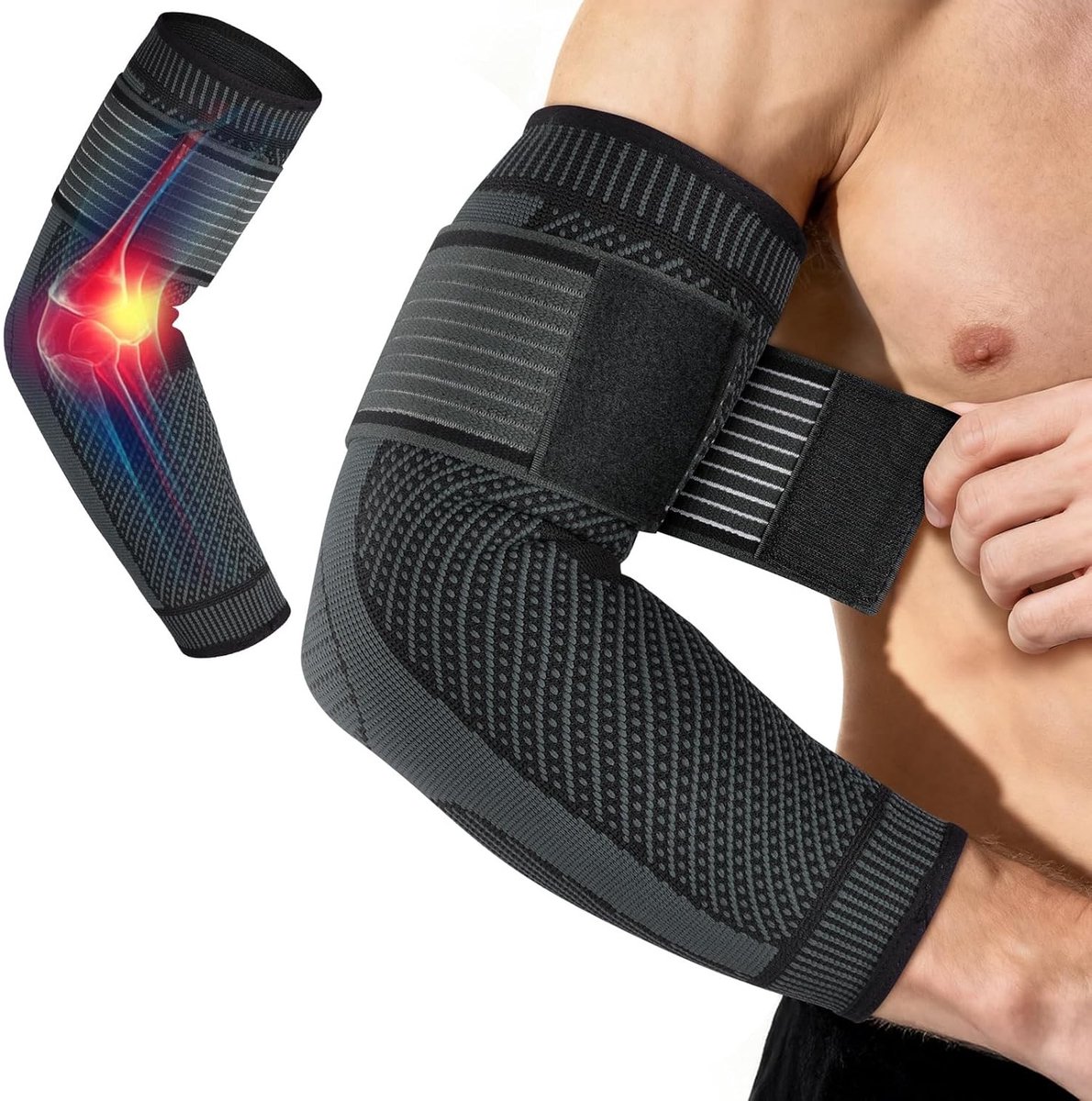 Elleboogsplint voor cubital tunnelsyndroom - Zwart - Maat L - Nylon en Elastaan Compressie Elleboogbandage - Voor Sport en Dagelijks Gebruik