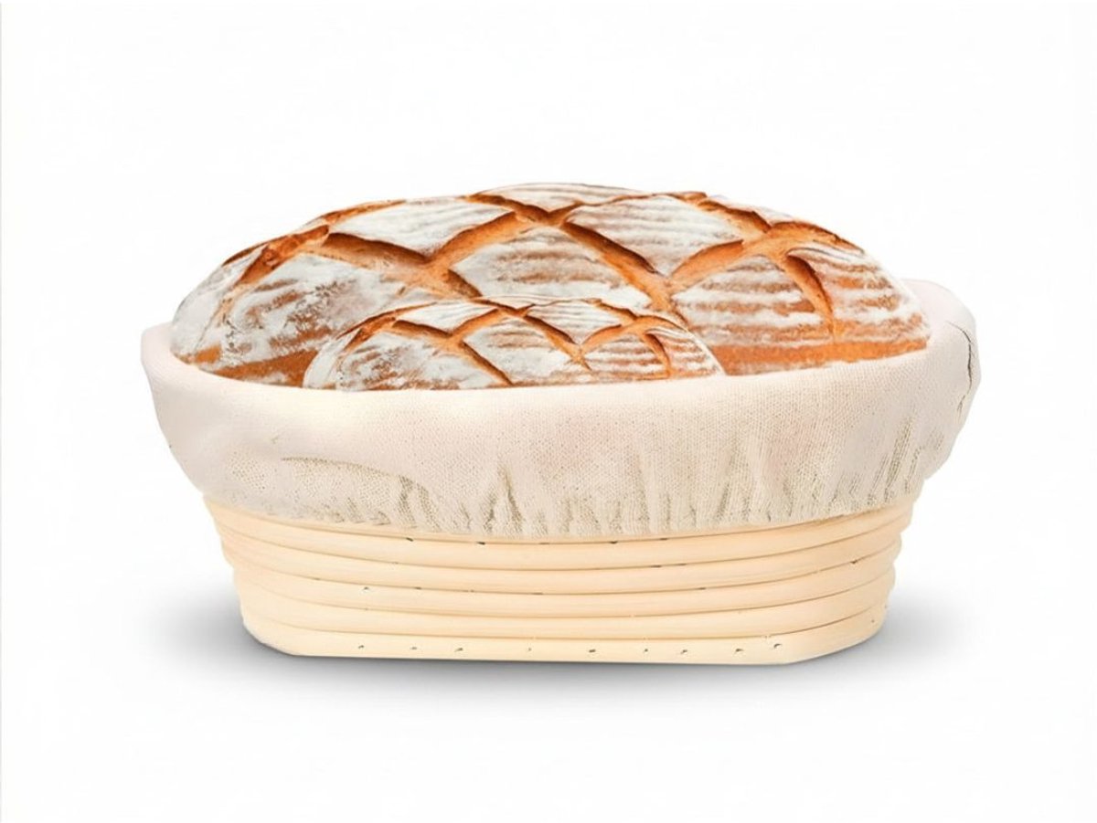 KIRA® Rijsmand - Banneton - Rijsmandje Broodbakken - Luxe Banneton Inclusief Linnen Inzetetui- Naturaal - 10cm x 10cm x 10cm
