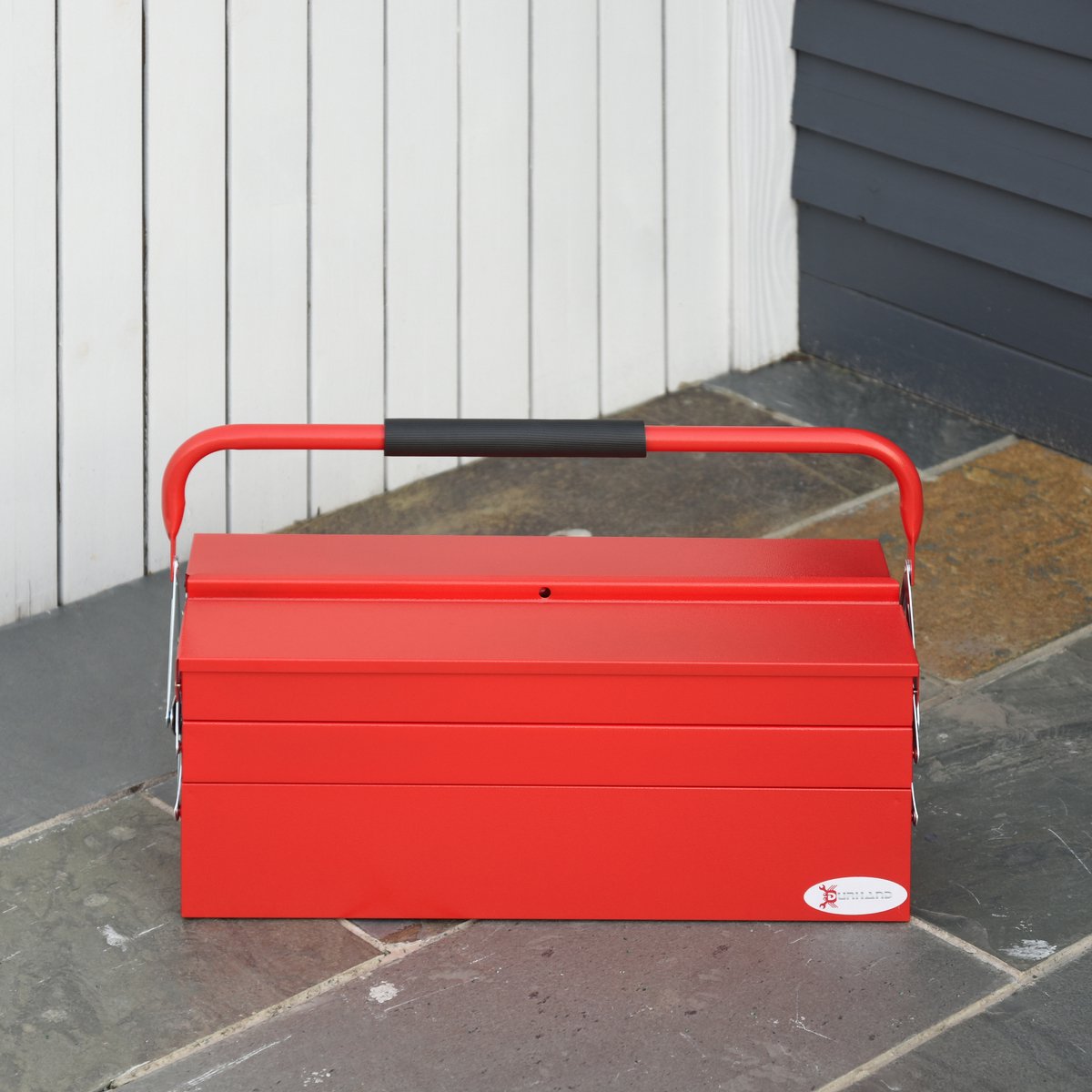 COVREO Gereedschapskoffer 56 x 20 x 41 cm rood staal, 5 vakken opklapbaar