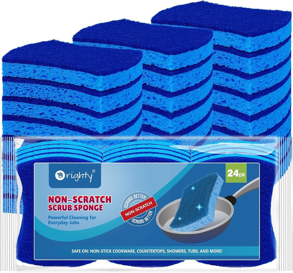 Non-scratch cellulose schuursponges 24 stuks, duurzame keuken- en badkamer-sponzen, dubbelzijdige afwas- en huishoudsponzen voor veilig gebruik op antiaanbakpannen
