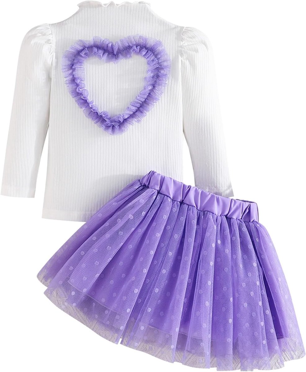 Schattige meisjesoutfit voor peuters met lange mouwen, geribbelde top en tule rok, perfect voor lente en herfst