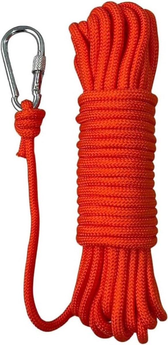 10 meter drijvende ankerlijn - multifunctionele 6mm touw voor kajak, kano en boot - inclusief aluminium D-ring en vergrendelbare karabijnhaak voor kamperen en wandelen