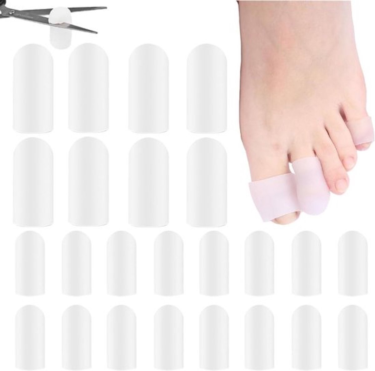 24 Stuks Snijdbare Teenkappen, Beschermers met Aloë Vera Extract, Kussentjes voor Teennagels, Ideaal voor Eelt, Blaren en Hamerteen