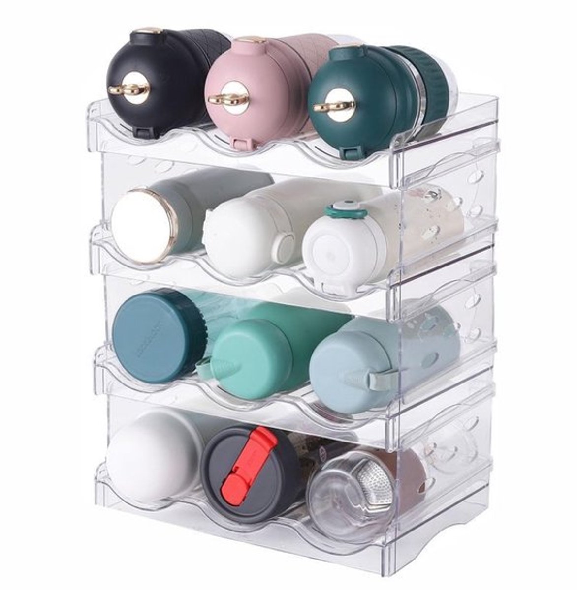 Transparante Waterflesorganizer, 4 Stuks, Stapelbare Plastic Bekerhouder, Afneembare Keukenorganisatie-opbergplank Voor Kast