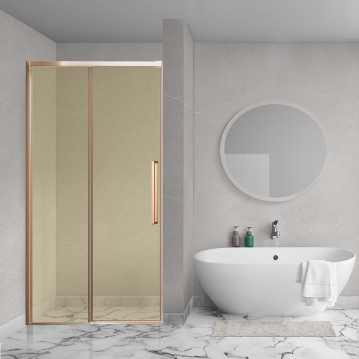 Aqua Vista Lokla Linea nisdeur - 130x200cm - incl. montageset - champagne glas - geborsteld koper