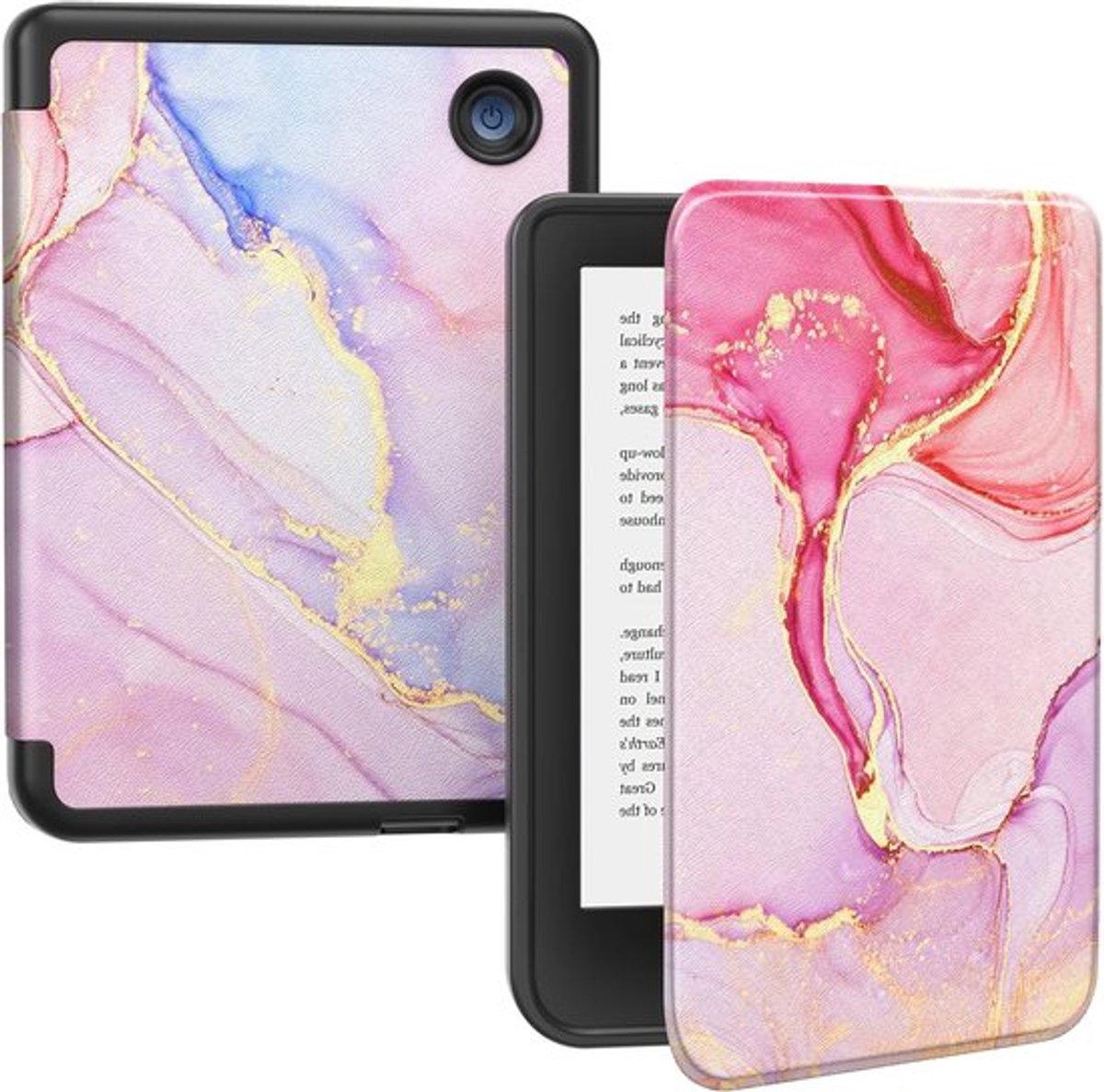 Beschermhoes voor Kobo Clara BW/Clara Colour 6 inch 2024 / Clara 2E 6 Inch 2022, Ultra Dun, Lichtgewicht en Krasbestendig met Automatische Alarmklok en Slaapfunctie in Marmer Lichtroze Goud