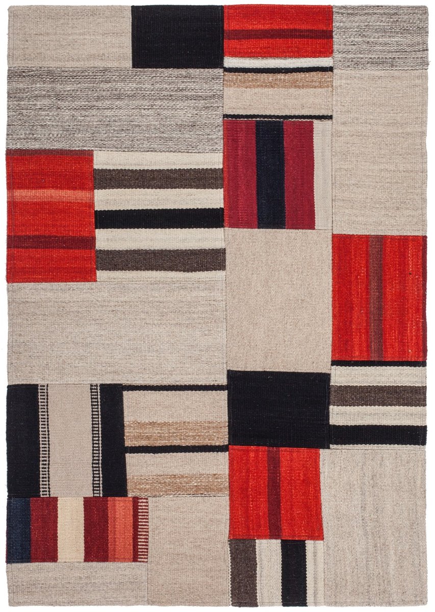 Padiro laagpolig vloerkleed 80 x 150 cm - meerkleurig - modern effen design - geschikt voor vloerverwarming - van wol en katoen