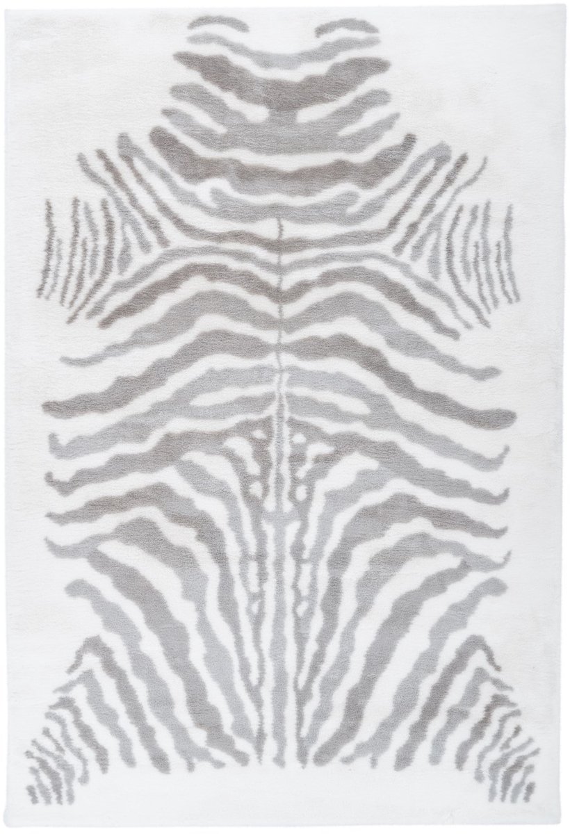 Padiro hoogpolig vloerkleed 120 x 160 cm - grijs / wit - karaktervolle dierenprint in een zebra patroon - geschikt voor vloerverwarming - van polyester