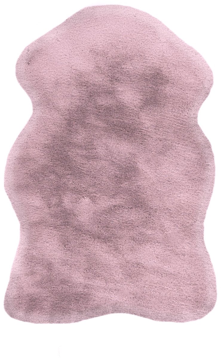 Padiro hoogpolig schapenvelimitatie vloerkleed 60 x 90 cm - roze - modern effen design - geschikt voor vloerverwarming - van micropolyester