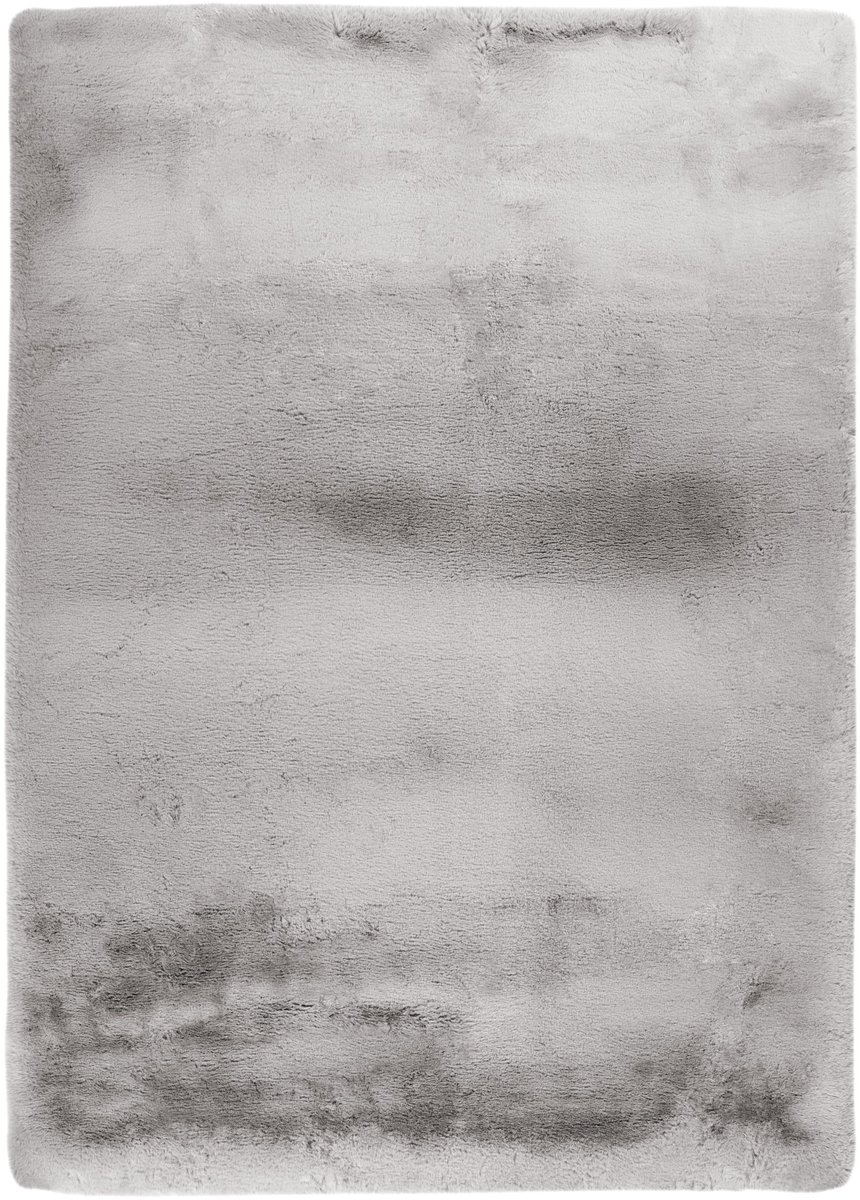 Padiro hoogpolig vloerkleed 80 x 150 cm - zilver - modern effen design - geschikt voor vloerverwarming - van polyester