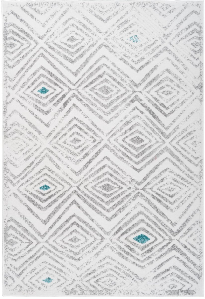 Padiro laagpolig vloerkleed 80 x 150 cm - wit / grijs - modern geometrisch patroon - geschikt voor vloerverwarming - van polypropyleen