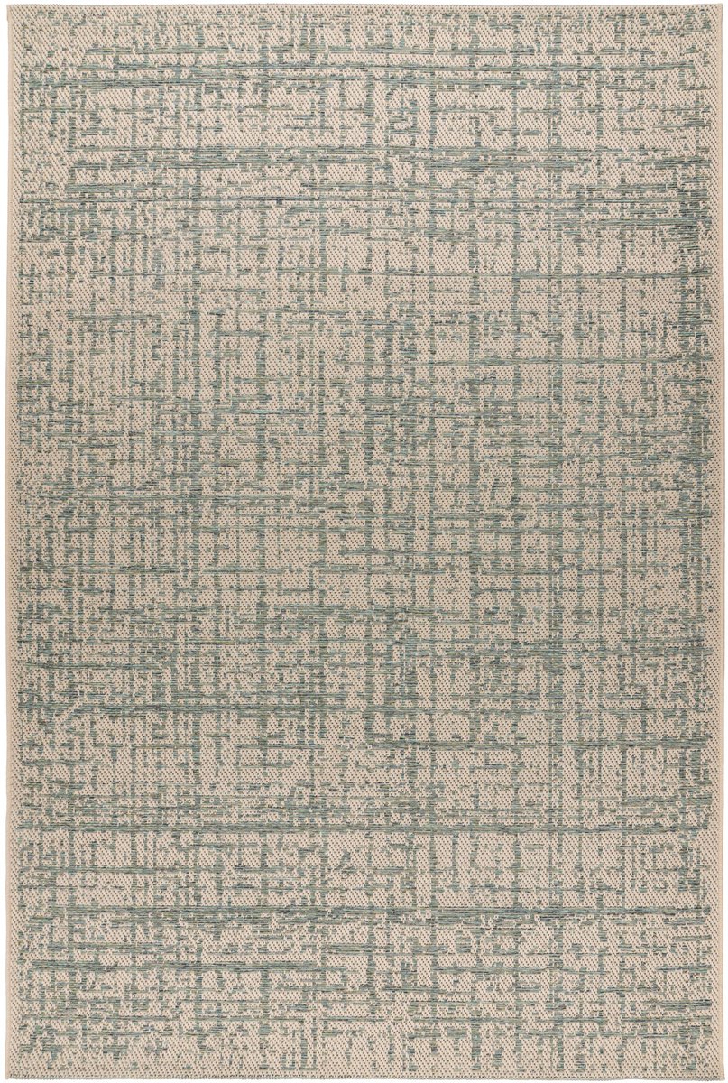 Padiro vlakgeweven vloerkleed 200 x 290 cm - blauwgroen - modern effen design - voor binnen en buiten - geschikt voor vloerverwarming - van polypropyleen