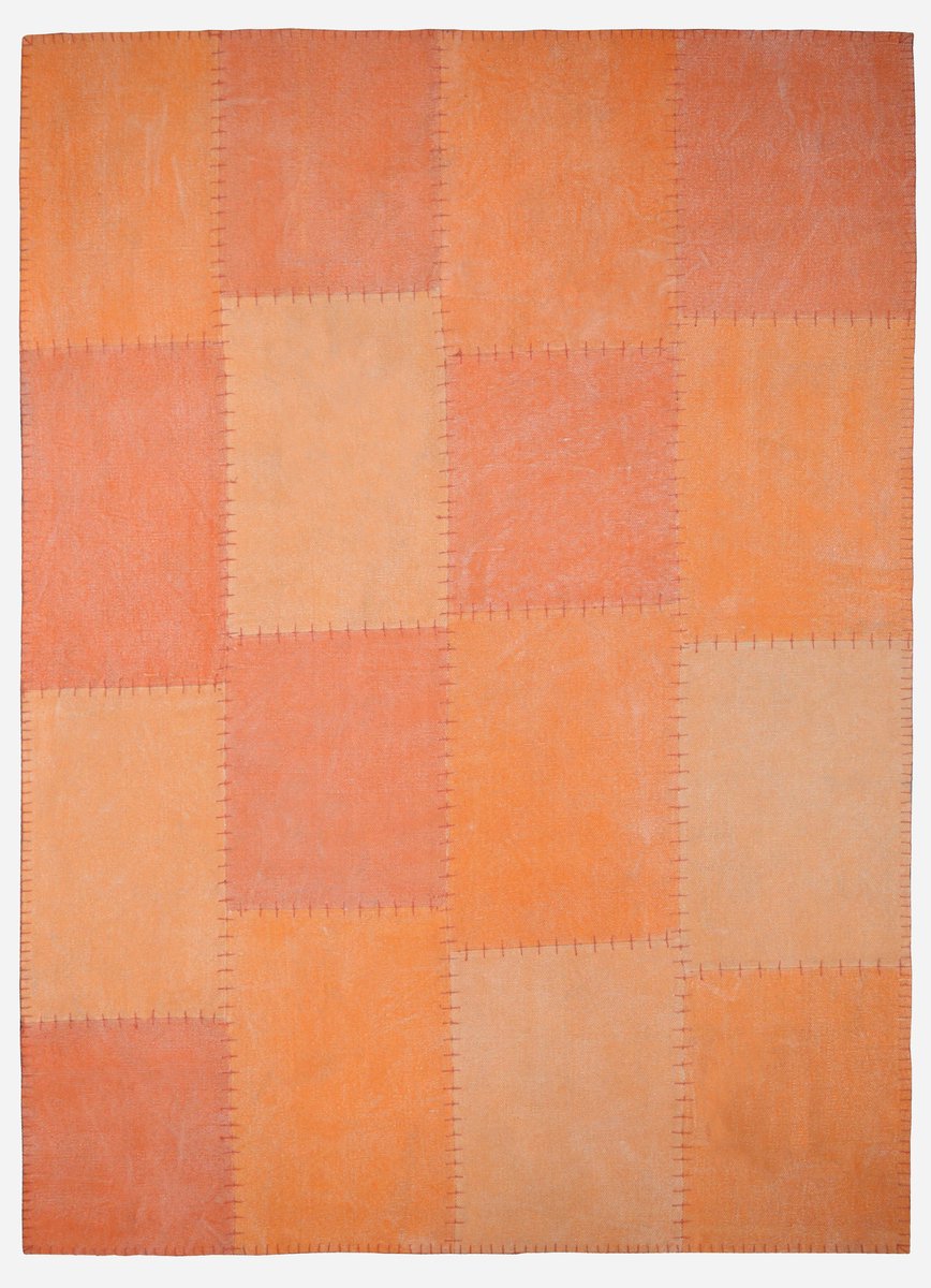 Padiro laagpolig vloerkleed 160 x 230 cm - oranje - patchwork design - met grote rechthoekige vlakken en vintage uitstraling - geschikt voor vloerverwarming - van katoen