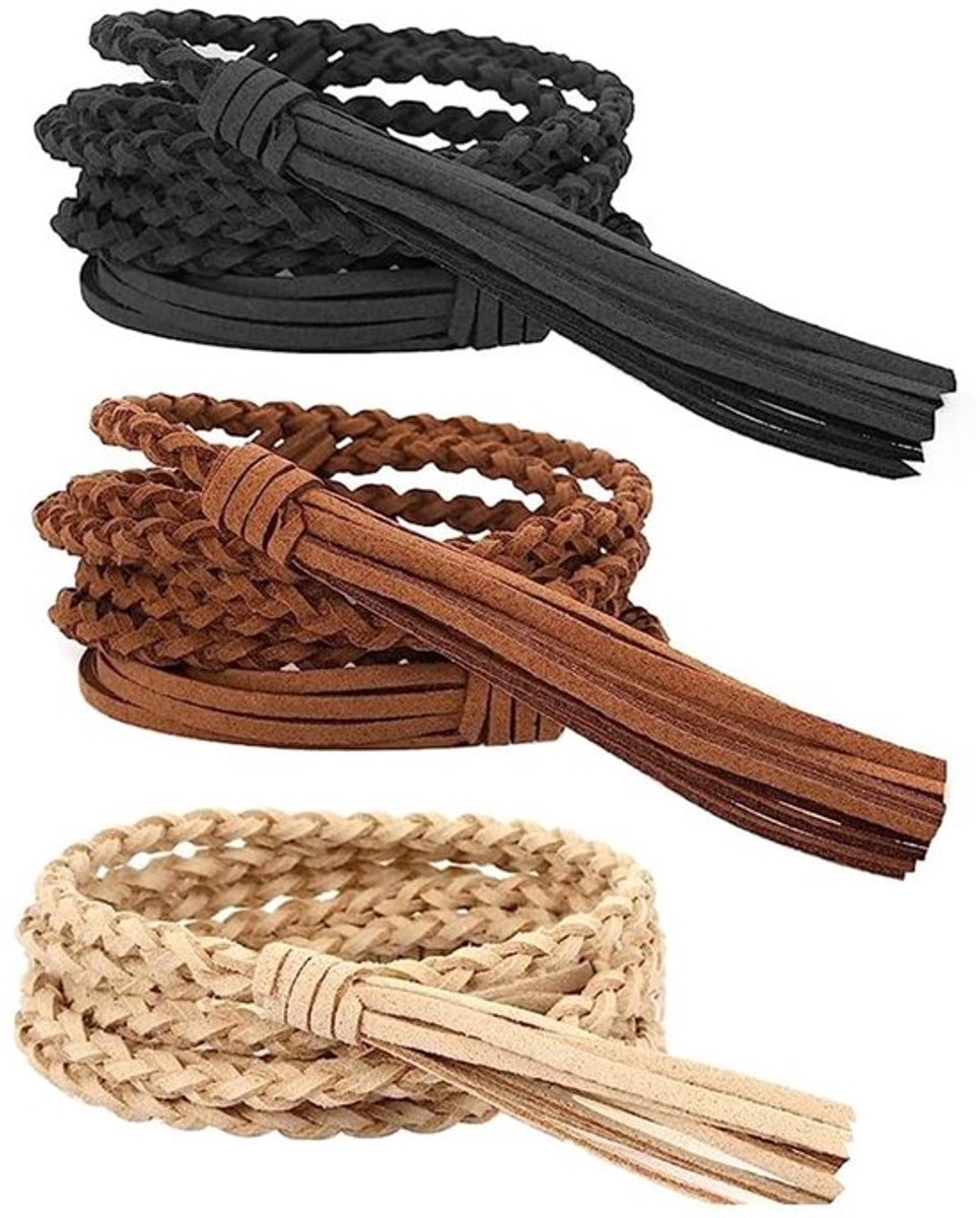Tailleriem Gevlochten - 3x Kwastjes - Fluweel - Rekbaar - Zacht - Totale Lengte 170 cm - Riem