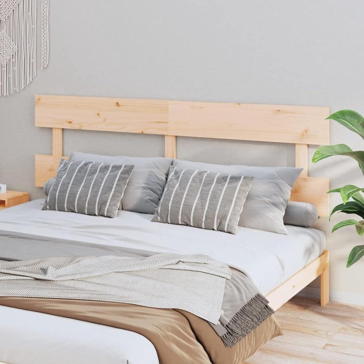 Houten Hoofdbord - Bed Decoratie - Rugondersteuning Zitten - Massief Grenenhout - 204x3x81 cm - Natuurlijk Hout