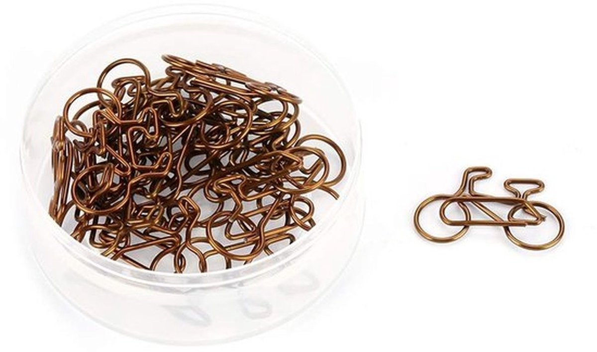 Papieren Clips 20 Stuks - Fiets Vorm - Koffie Kleur - Metalen - Galvaniseren - Afmetingen 28x20mm - Paperclips