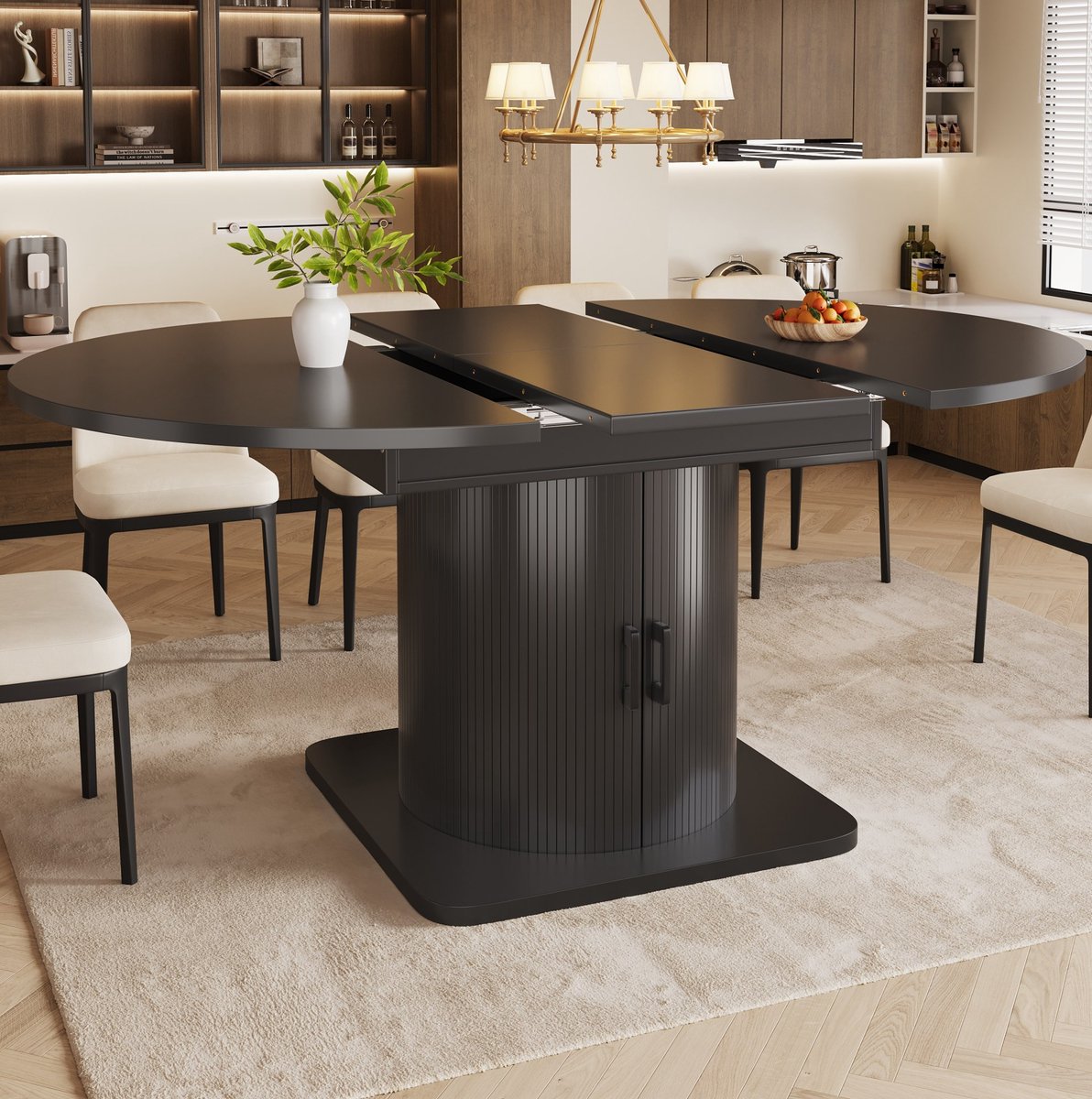 Wishdor Uitschuifbare eettafel - Opbergruimte - MDF en metaal - zwart - voor kleine ruimtes - 158 x 118 x 76 cm