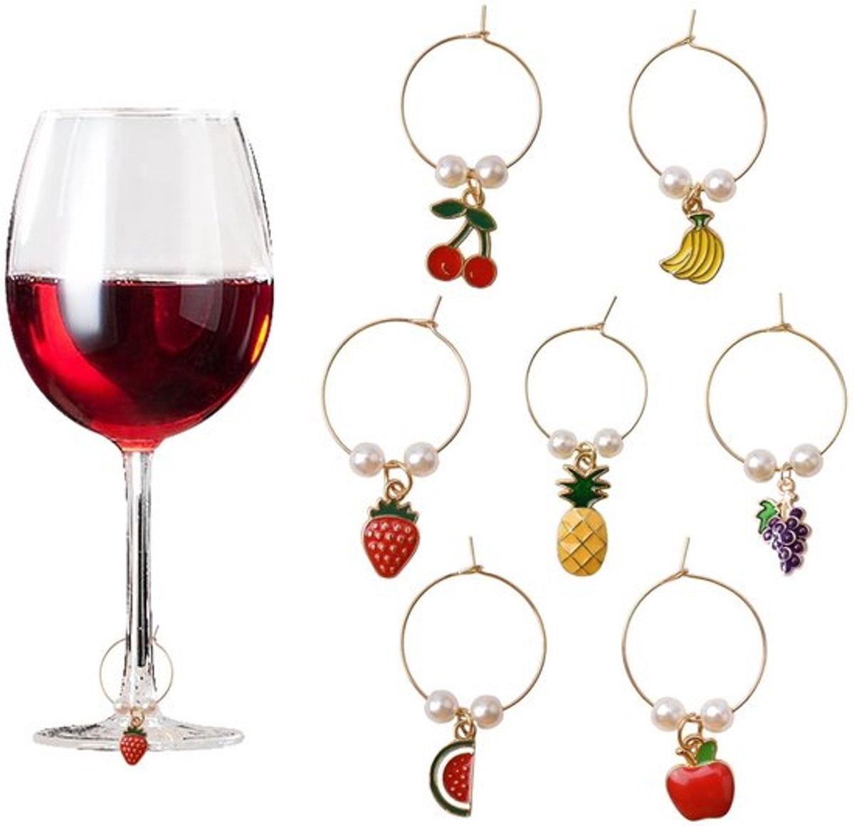 Wijnglas Charms Ring - 7 Stuks Fruit Glas Marker voor Wijn