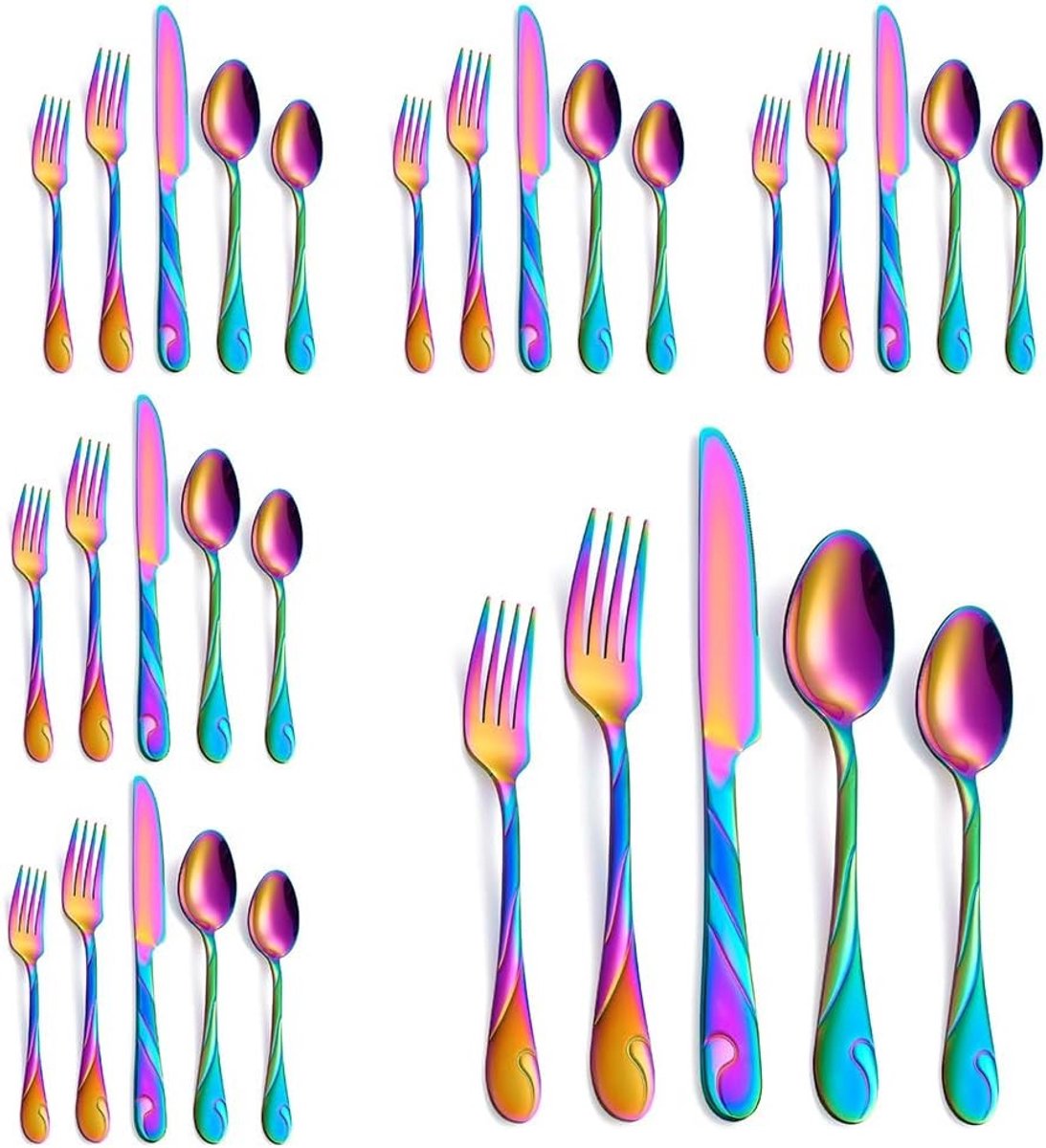 Steengoed dinerset - Regenboog - 30 stuks - Roestvrij staal - Servies voor 6 personen
