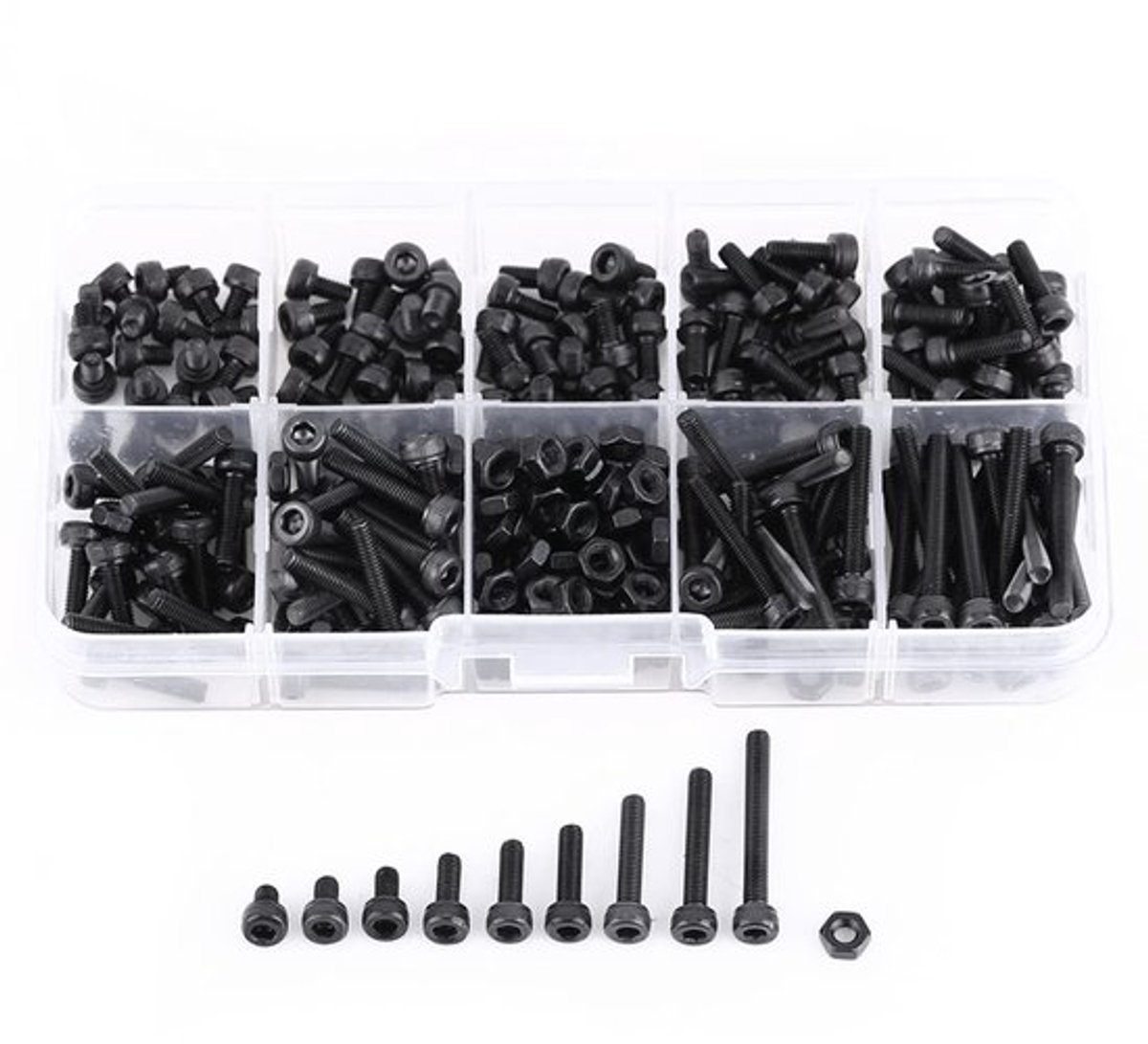 Watris Veiyi M3 Schroef Schroefmoer Set, 280 Stuks M3 Inbusschroeven Kit, Metrisch Machine Sluiting Set Kits met Opbergdoos voor Huis- en Kantoor Industrie