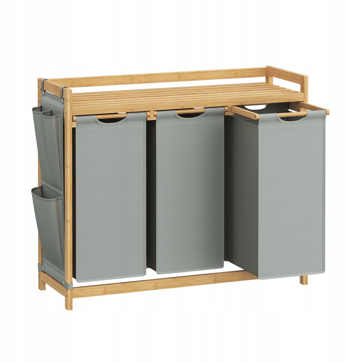 Bamboe wasmand grijs met 3 vakken, 150L, met plank