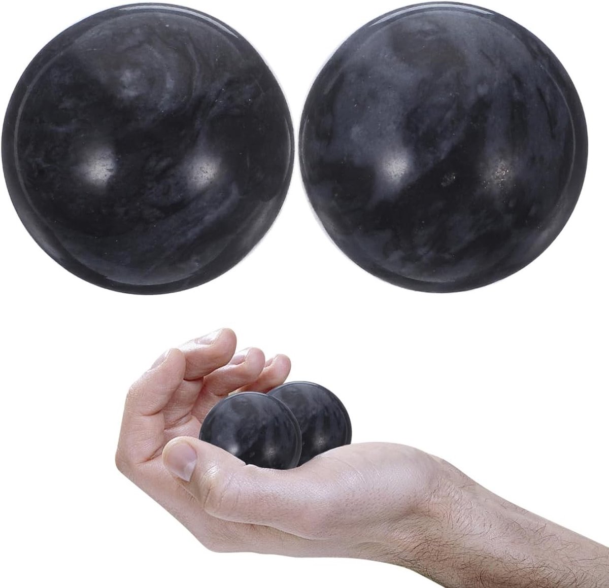 Set van 2 jade handmassageballen voor acupunctuur en handoefeningen - Zwarte gongballen voor ontspanning en stressverlichting