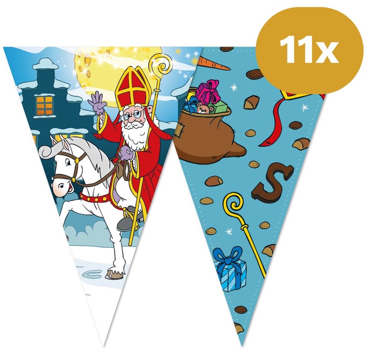 11x Vlaggenlijn Sinterklaas 10 Meter (110m Totaal) - 2-Zijdig Bedrukt - Decoratie Versiering Piet Ballon