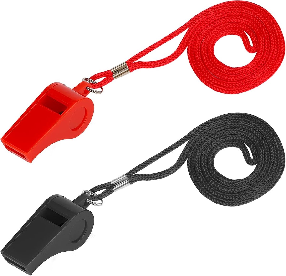 2 Stuks Sportfluitjes met Luide Geluid, ABS Kunststof Fluit met Koord voor Training, Noodgevallen en Dieren Training (Zwart, Rood)