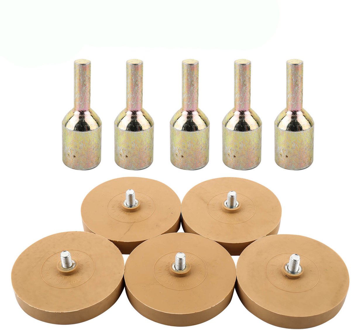 Rubberen schijven - 5-delige set - met verbindingsstang - 88 mm - 3,5 inch autolakverwijderaar - voor het verwijderen van stickers en lijmresten - inclusief as