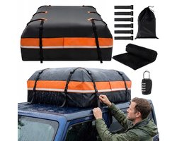 Opvouwbaar Dakkoffer - Autodaktas met Cijferslot - 600L - Waterdicht & Zonnebrandcrème - Universeel - Auto Daktas - Lange reizen & Vakantie & Kamperen - Voor SUV en Sedan - Oranje en Zwart