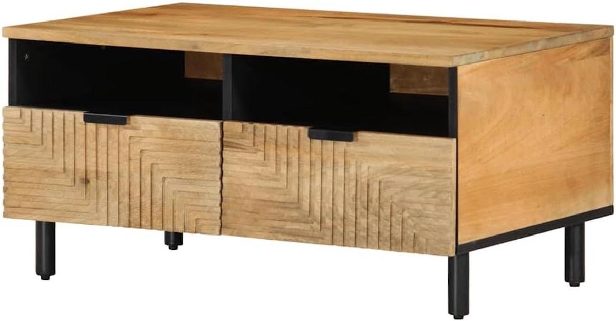 Massief Mangohouten Tafel - Koffietafel Opbergtafel - Woonkamer Organisatie - Individuele Houtnerf - 80 x 54 x 40 cm - Bruin