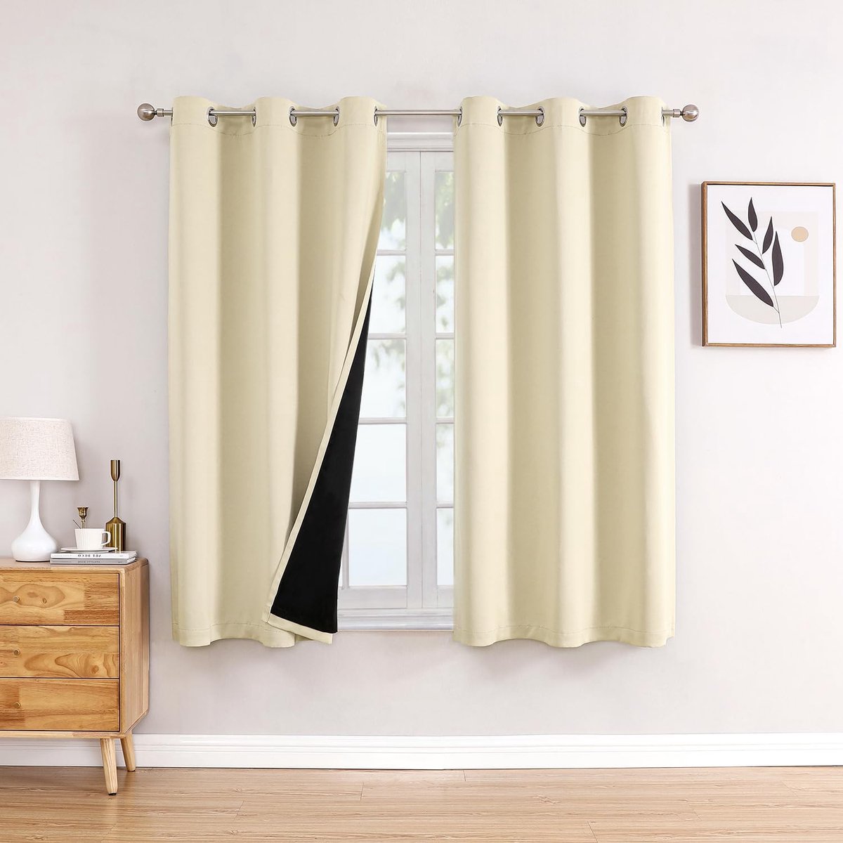 KZQ 100% Verduisterende Gordijnen Set Van 2 Lichtbeige 107x160 Cm Met Ringophanging Thermisch Isolerend Voor Slaapkamer En Woonkamer