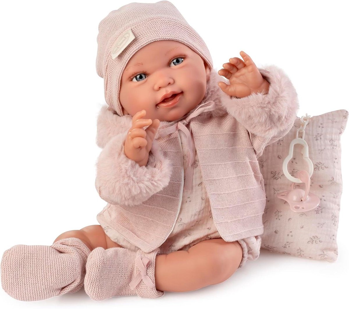Babypop Realistisch - Pasgeboren pop Zachte pop - Rollenspel - Met roze winterset - 42 cm - Roze