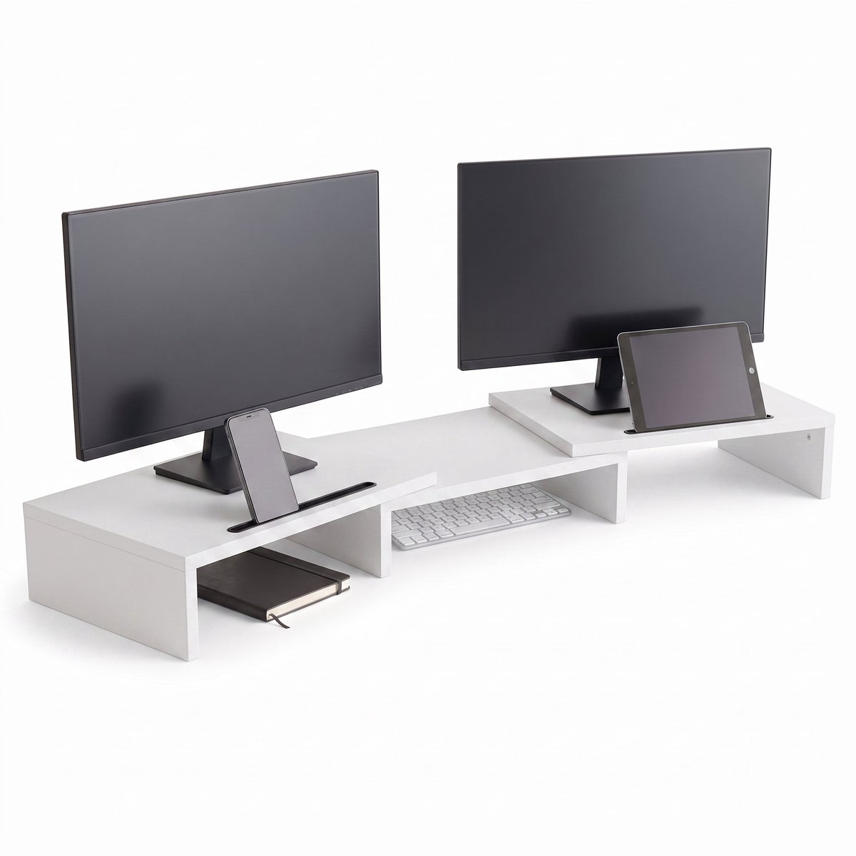 Cheqo® Monitor Standaard - Monitor Verhoger - Monitorstandaard voor 2 Schermen - Verstelbaar en Uitschuifbaar - Beeldscherm Verhoger - Beeldschermverhoger - Monitorverhoger - Laptop Standaard - Bureau Organizer voor Kantoor - Ergonomisch
