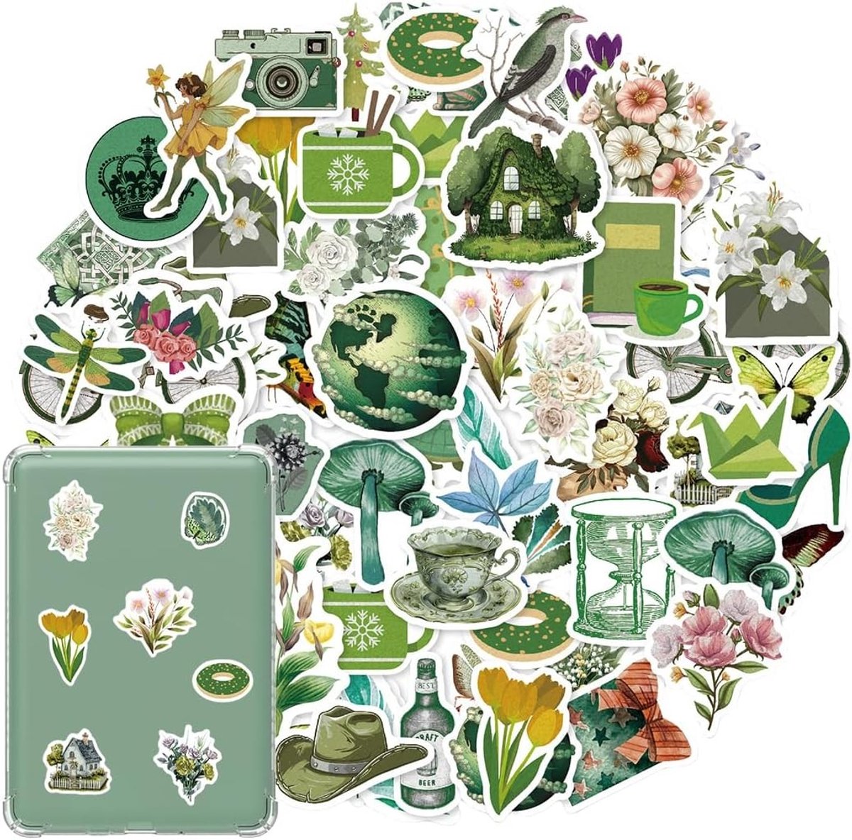 Kawaii Matcha Stickers Set van 50 Waterdichte Stickers voor Laptop, Fiets, Koffer en Meer - Perfect voor Tieners en Volwassenen