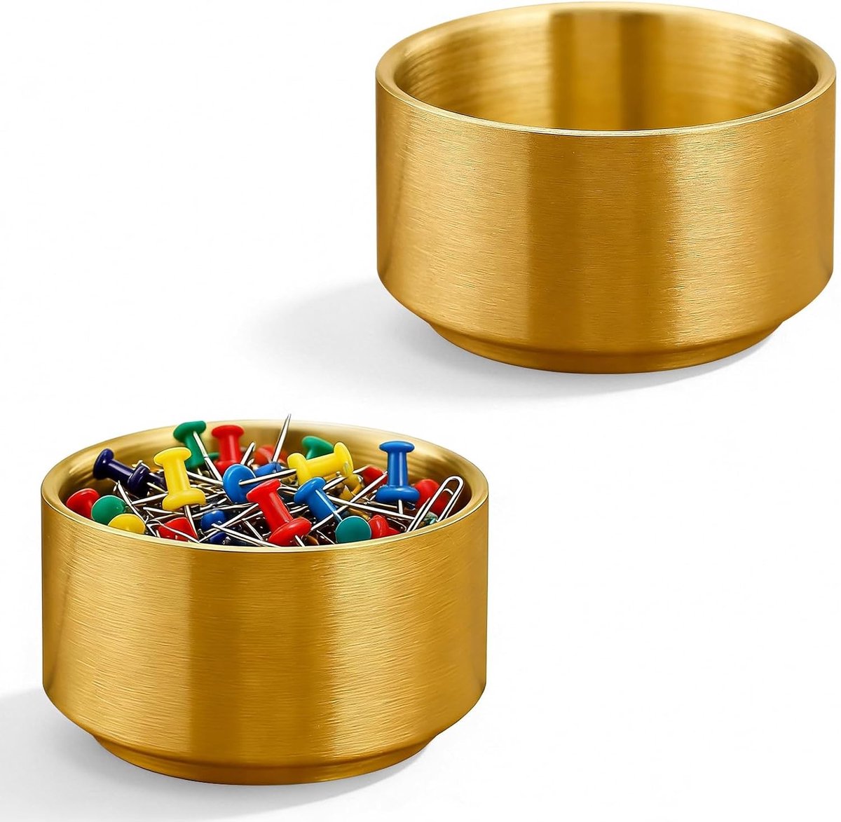 Ronde gouden paperclipdispenser en organizer, 2 stuks roestvrijstalen papercliphouders voor bureauaccessoires, stapelbare opbergkom voor kantoorbenodigdheden