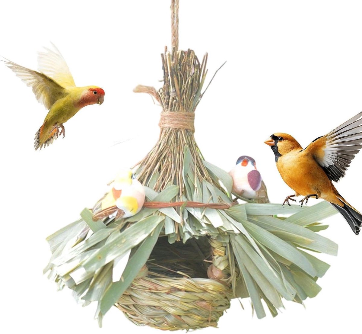 Vogelnest Buiten - Parkietenhuisje - Vogels Huisvesten - Handgeweven Riet - 28x28x10 cm - Natuurlijk