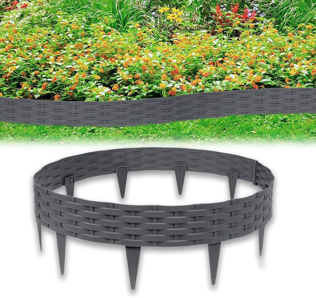 Tuinranden Rotan Look - Gazonranden Palissade - Tuin Afbakenen - Weerbestendig PP Kunststof - 20 Meter - Antraciet