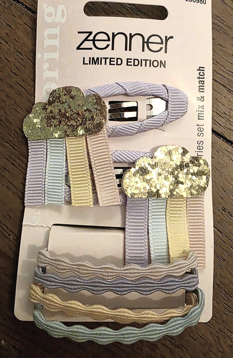 Zenner kids - limited edition - gouden wolkjes clicclacs - 2 haarspelden klik klak + 4 pastel haarelastiekjes gewelfd