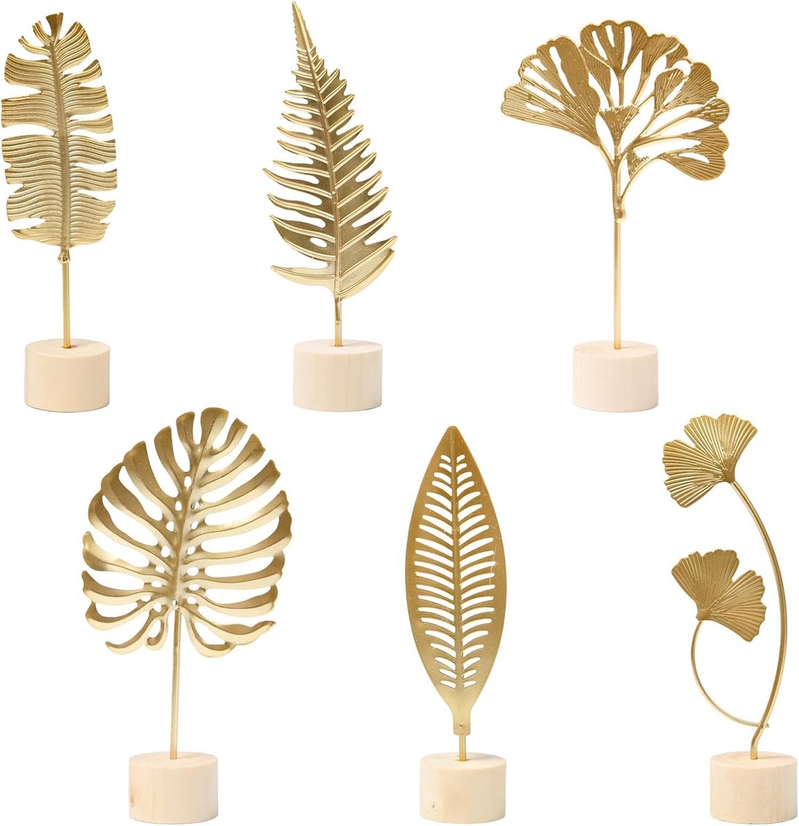Gouden Bladsculptuur - Goud - 20,5 cm - Handgemaakt IJzeren Beeldje - Voor Thuis en Kantoor