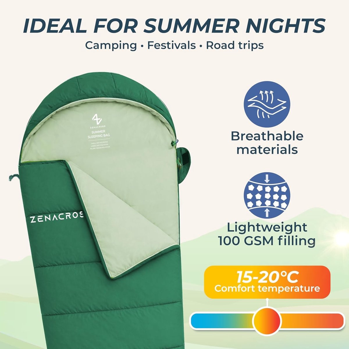 Zomerslaapzak voor volwassenen - Groente - 15 x 30 cm - Ultralichte Compacte Slaapzak - Voor Kamperen en Wandelen